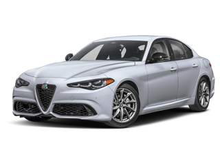 Silver Alfa Romeo Giulia sedan, 3/4 angle.